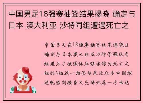 中国男足18强赛抽签结果揭晓 确定与日本 澳大利亚 沙特同组遭遇死亡之组 中国男足18强赛抽签结果揭晓 确定与日本 澳大利亚 沙特同组遭遇死亡之组